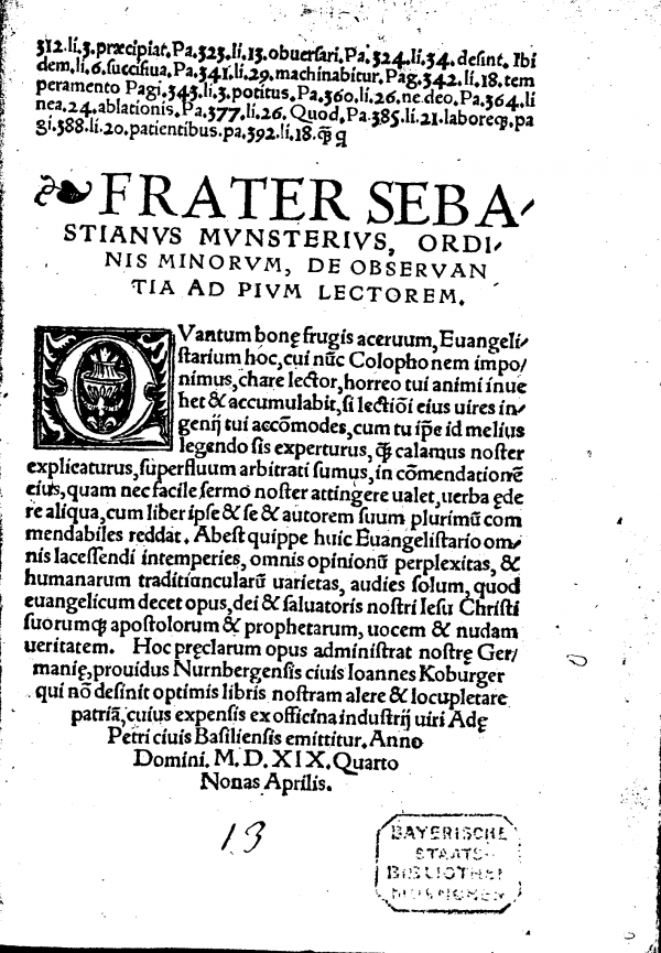 Stranica Evandjelistara iz 1519. s Munsterovim tekstom