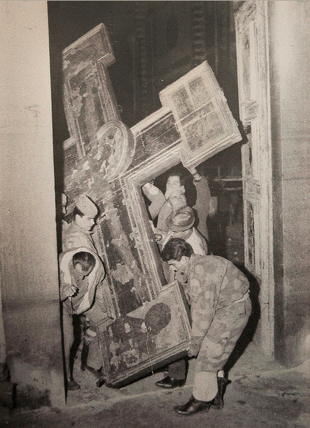 Cimabue Crucifix - archival photo Church of Santa Croce documenting the devastating flood of 1966