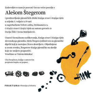 Pozivnica - Predstavljanje pjesničkih zbirki Knjiga stvari-Knjiga tijela Aleša Štegera